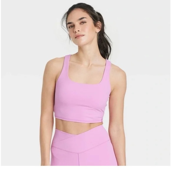 JoyLab women’s medium sports bra long line  crop top pink sheer back NWT - Picture 1 of 8